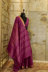 burgundy Saree with Jari borders and horizontal Jari stripes